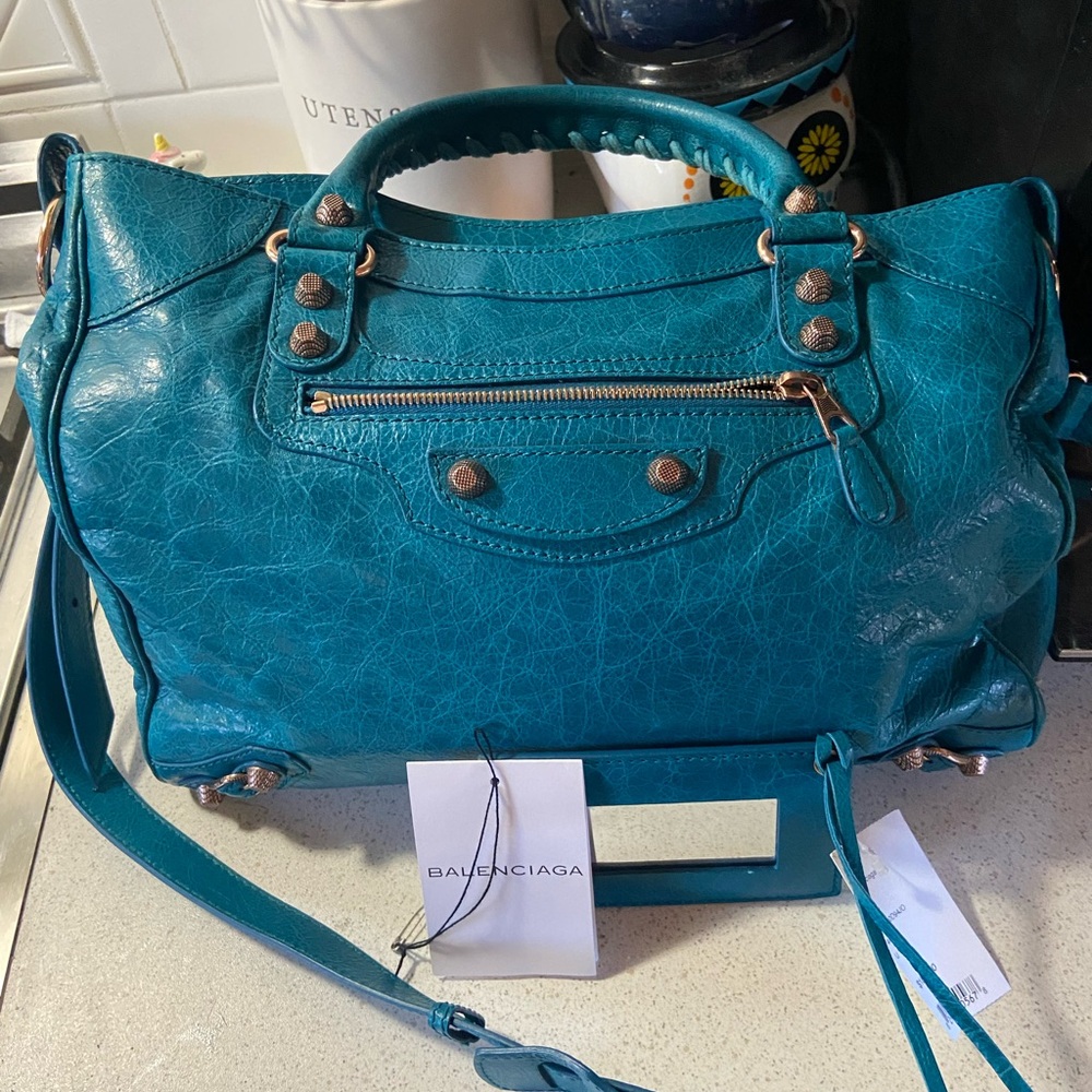 Large teal balenciaga city bag bnwt